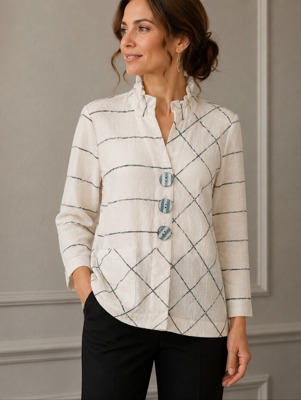 HABITAT Artsy Abstract Striped Button Down Coastal Shirt Shacket